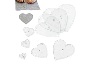 Shakven Template for Quilting | 8 Piece Heart Shape Acrylic Cutting Guides,Quilting Template Set | for Beginner Women Family 