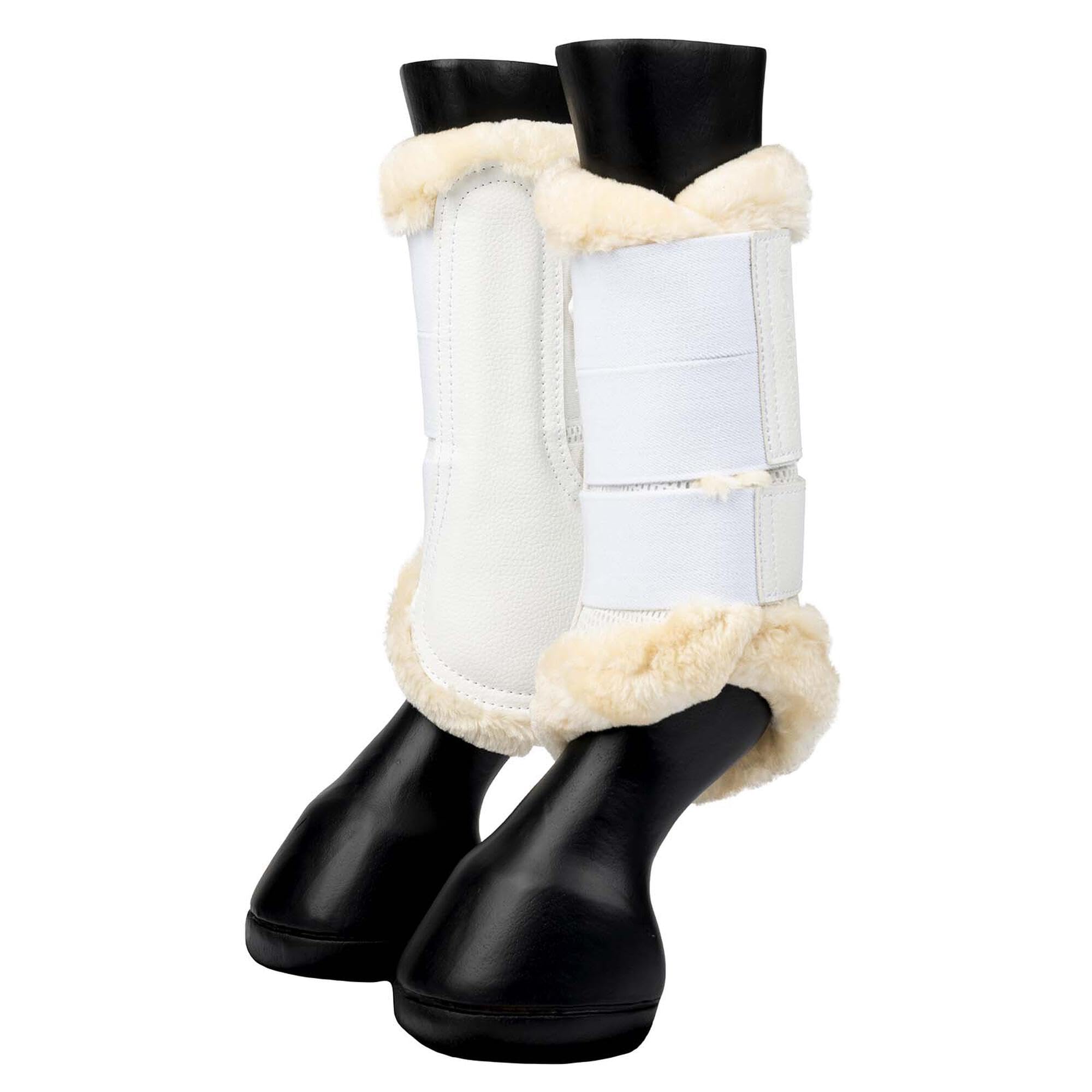 LeMieux Fleece Edge Mesh Brushing Horse Boots - Protective Gear and Training Equipment - Equine Boots, Wraps & Accessories (Natural White/Large)