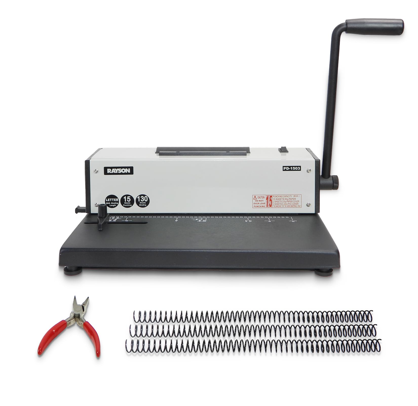 Photo 1 of Rayson PD-1503 Coil Binding Machine, 4:1 Pitch Spiral Binder with Electric Coil Inserter for Max. Punching Letter Size