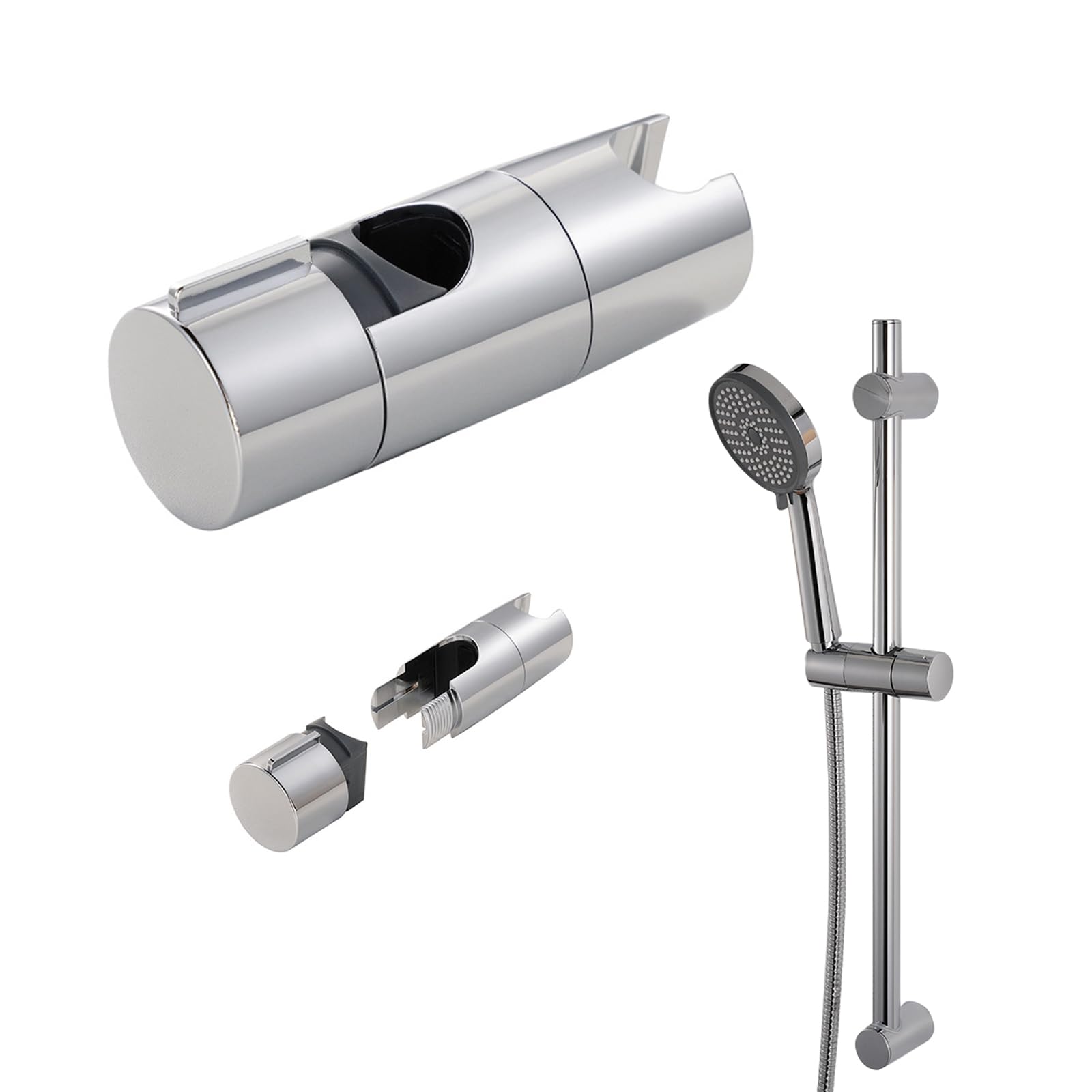 Shower Head Holder, Hand Shower Holder Bracket for Slide Bar Adjustable 18-25 mm, NO Drilling Shower Holder Clamp Bathroom Replacement Rotation Sprayer Holder for Bathroom, Universal Shower Holder