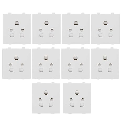 CONA 9311 Status 3Pin Multi Socket 6 Amperes (with Chatger Pin & Shutter) White (Pack of 10)|6A 3Pin Modular Socket|Electrical Socket|Multi 3Pin Socket|Universal Socket|Socket for Home Office Shop