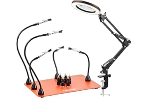 VEVOR Magnetic Helping Hands Soldering Station, 2-in-1 Third Hand Soldering Tool - 3X LED Magnifying Lamp & 5 Flexible Arms, 