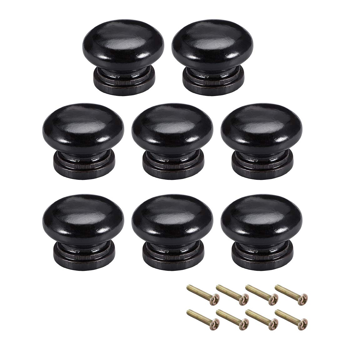 sourcing map Round Wood Knobs,8Pcs 34mm Dia Cabinet Furniture Kitchen Pulls Handles for Dresser Drawer Wardrobe, Black