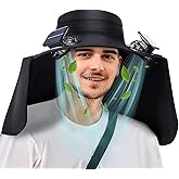 Chuarry Wide Brim Sun Hat with 2 Fan Outdoor Solar Powered USB Charging Fishing Hat with Neck Flap for Men Women