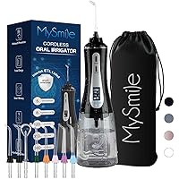 MySmile Powerful Cordless 350ML Water Dental Flosser Portable OLED Display Oral Irrigator with 5 Pressure Modes 8 Replaceable