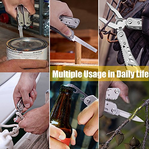 Multitool 24-in-1 Pocket Multi Tool Plier Knife Kit Heavy Duty Stainless Steel Multi-purpose Tool for Hunting Hiking Camping Outdoor Survival with Multifunctional Bracelet & Nylon Sheath (Multi-Plier)