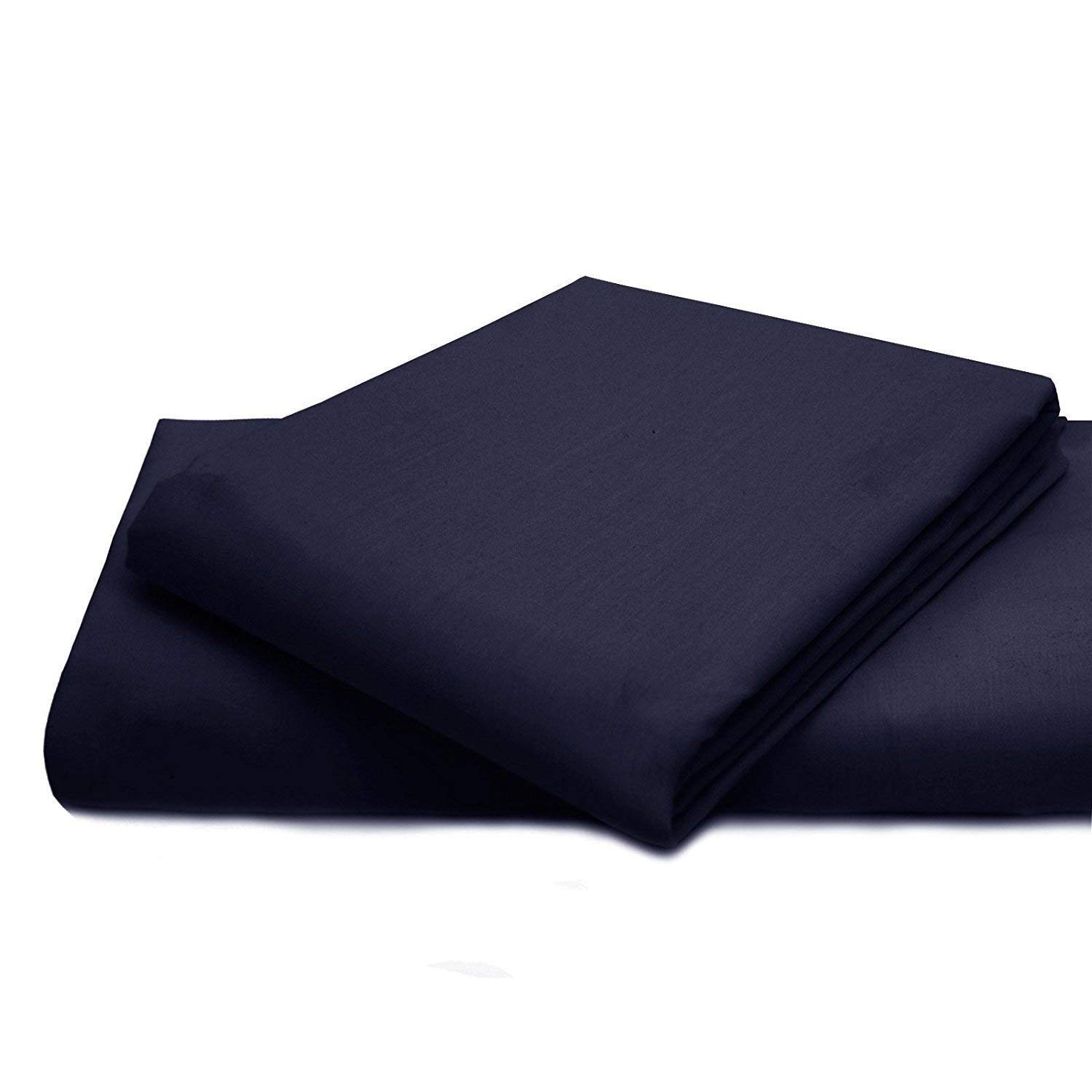 AmigoZone Cotton Percale Easy Care Polycotton Flat Sheet (Navy, Super King)