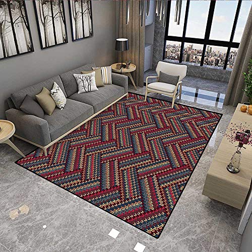 Carpet,Classical Knitting Pattern Image Autumnal Colors Herringbone Zigzag Stripes,Indoor Outdoor Rug,Multicolor 5'x8'
