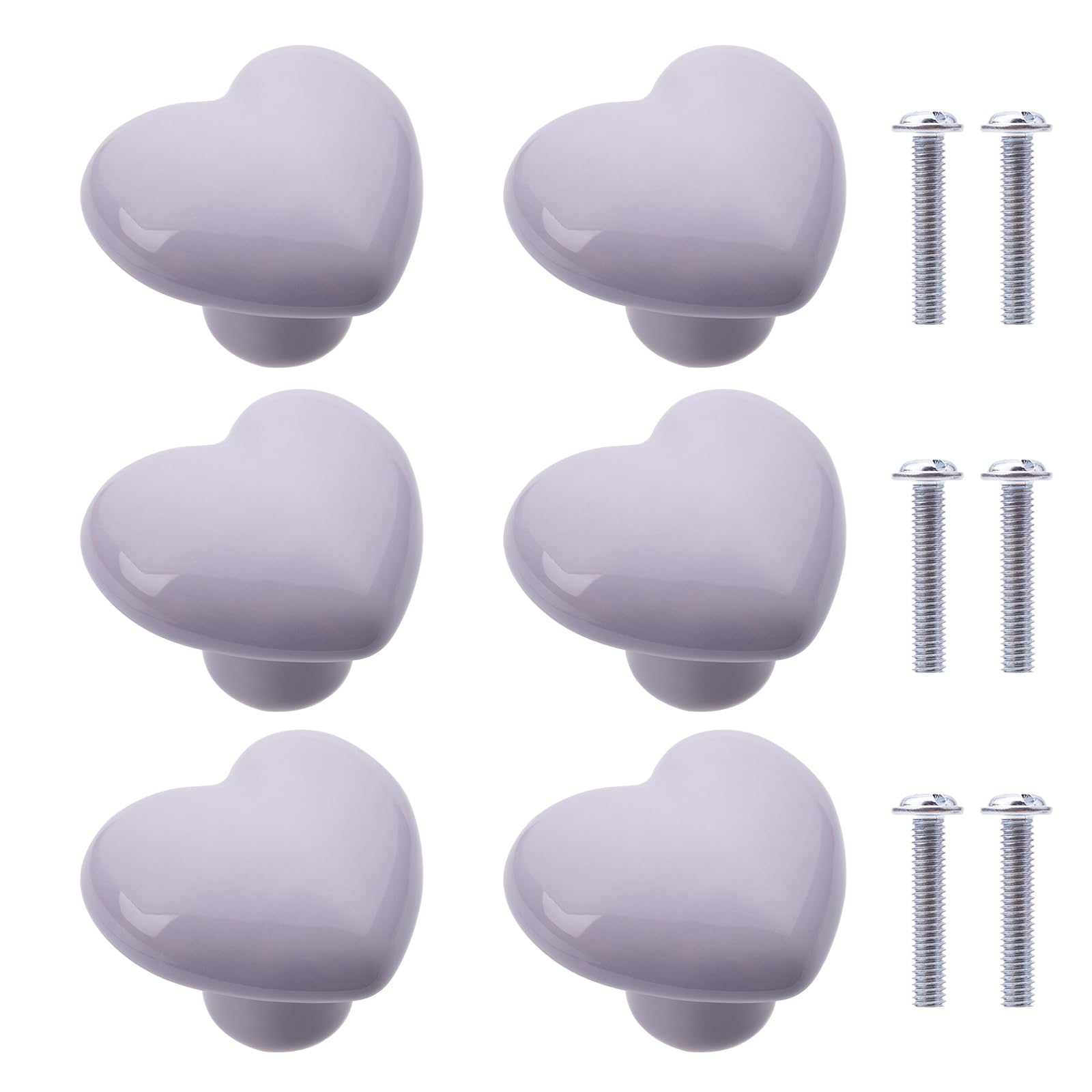 NAKUPENDA 6Pcs Furniture Ceramic Knobs Heart Shape Ceramic Cupboard Drawer Knobs Ceramic Handles with Screws for Children's Room Kitchen Cupboards Bookshelf (Purple) — image 1