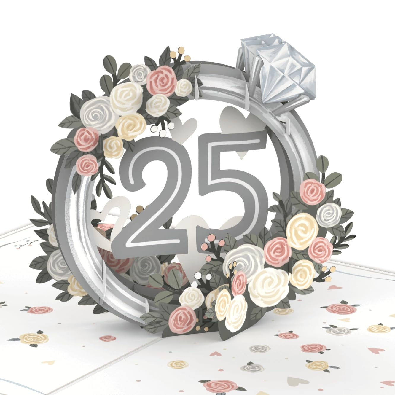 papercrush® Pop-Up Card Silver Wedding Anniversary - 3D Greeting Card with Roses, Elegant Congratulations Card for 25th Wedding Anniversary for Wife, Husband, Women and Men