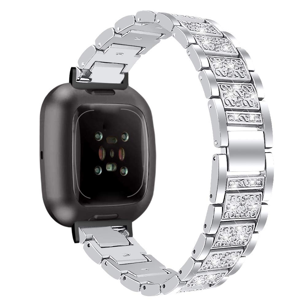 Gimartuk Metal Strap Compatible with Fitbit Sense/Fit bit Versa 3 Strap, Women Men Bling Rhinestone Stainless Steel Replacement Watch Wristband Strap Bracelet Compatible for Fitbit Versa 3 Small Large