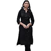 ladyline Womens Rayon Plain Tunic Top Chikankari Sequins Embroidered Indian Kurti Kurta