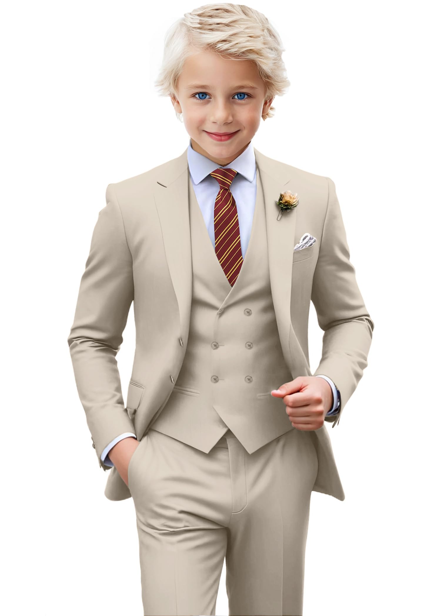 Photo 1 of Suits for Boys Tuxedo Suit 3 Piece Slim Fit Boys Suit Set and Tie Formal Wedding Outift Champagne Size 5