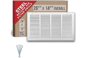 Fits 24x12 Duct Opening | Steel Return Air Filter Grille by Handua [Removable Door] for 1-inch Filters | Vent Cover Grill | White | HVAC Cold Air Intake Grille | Out Dim: 26 5/8"W X 14 5/8"H