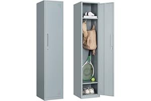 PEUKC Metal Storage Locker, 71" Tall Locker Storage Cabinet for Employees, Steel Storage Cabinet Locker with Lock and Keys for School, Gym, Home, Office Staff(1 Door-Grey)
