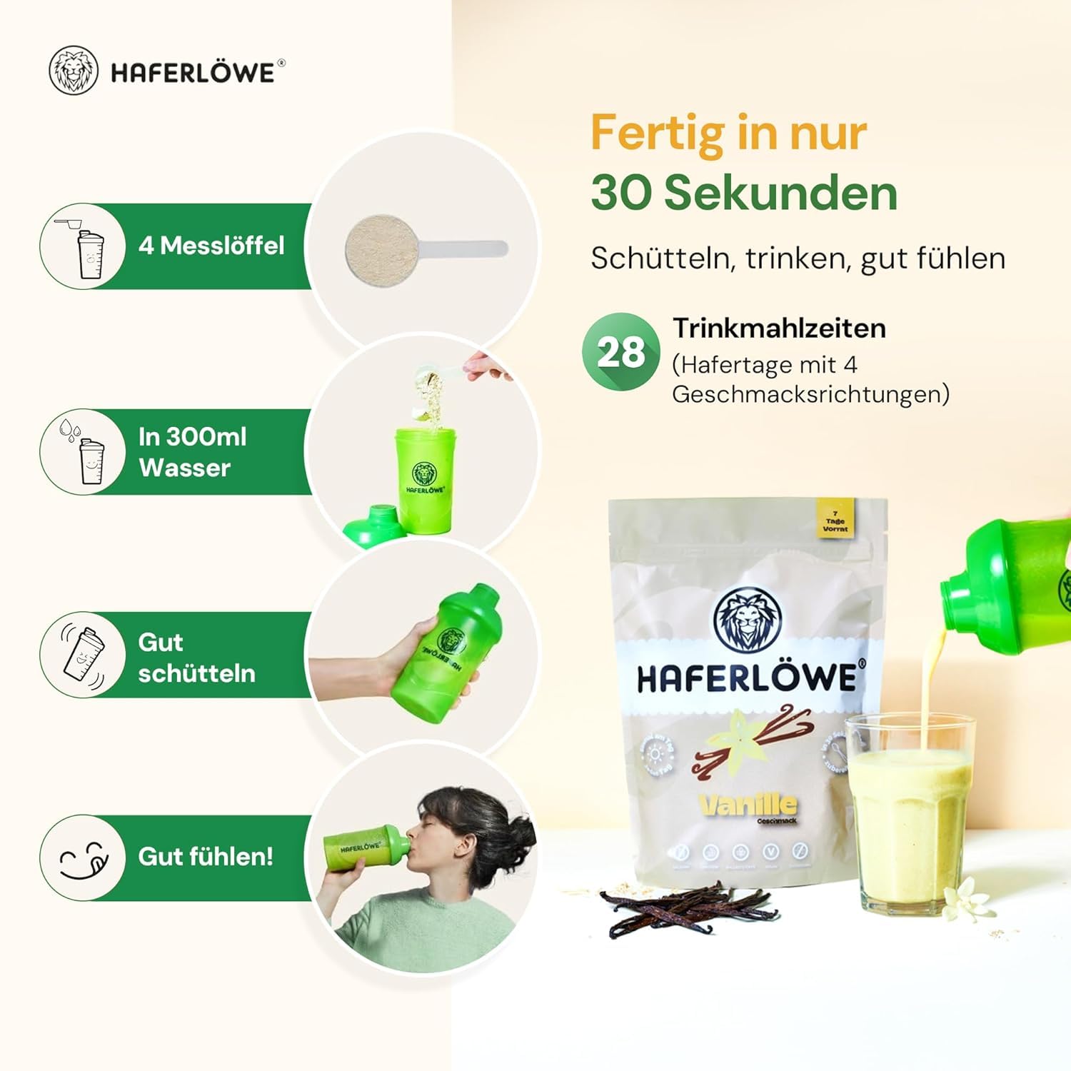 Haferlöwe Haferkur 35 Tage Starter Set | Leckere Hafertage in 5 Geschmacksrichtungen inkl. Gratis Shaker und Leitfaden | Protein Shake | Leckerer Diät Hafershake | DIA2® Ernährung 6