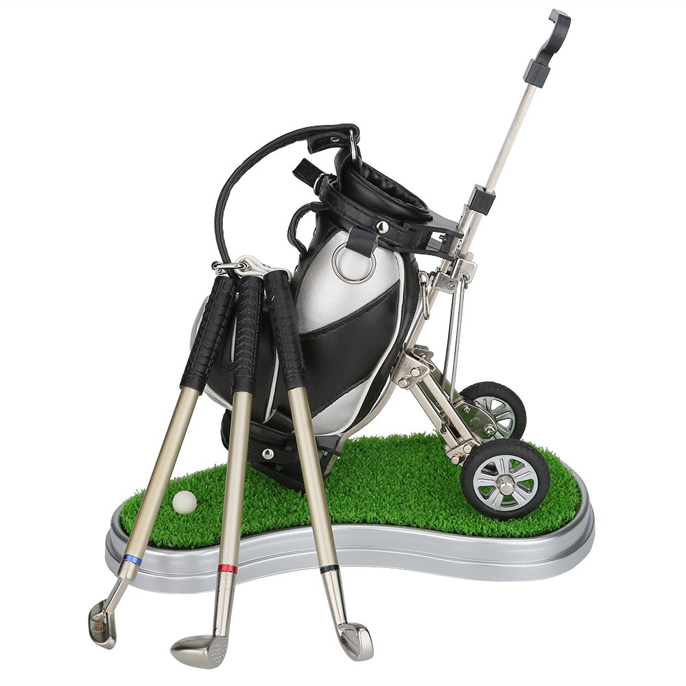 10L0L Mini Desktop Golf Bag Pen Holder with Lawn Base and Golf pens 5
