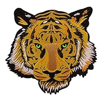 HMQD Large Embroidered Patch Iron on Yellow Tiger with Green Eyes Good for Motor Jacket Fashion Patches