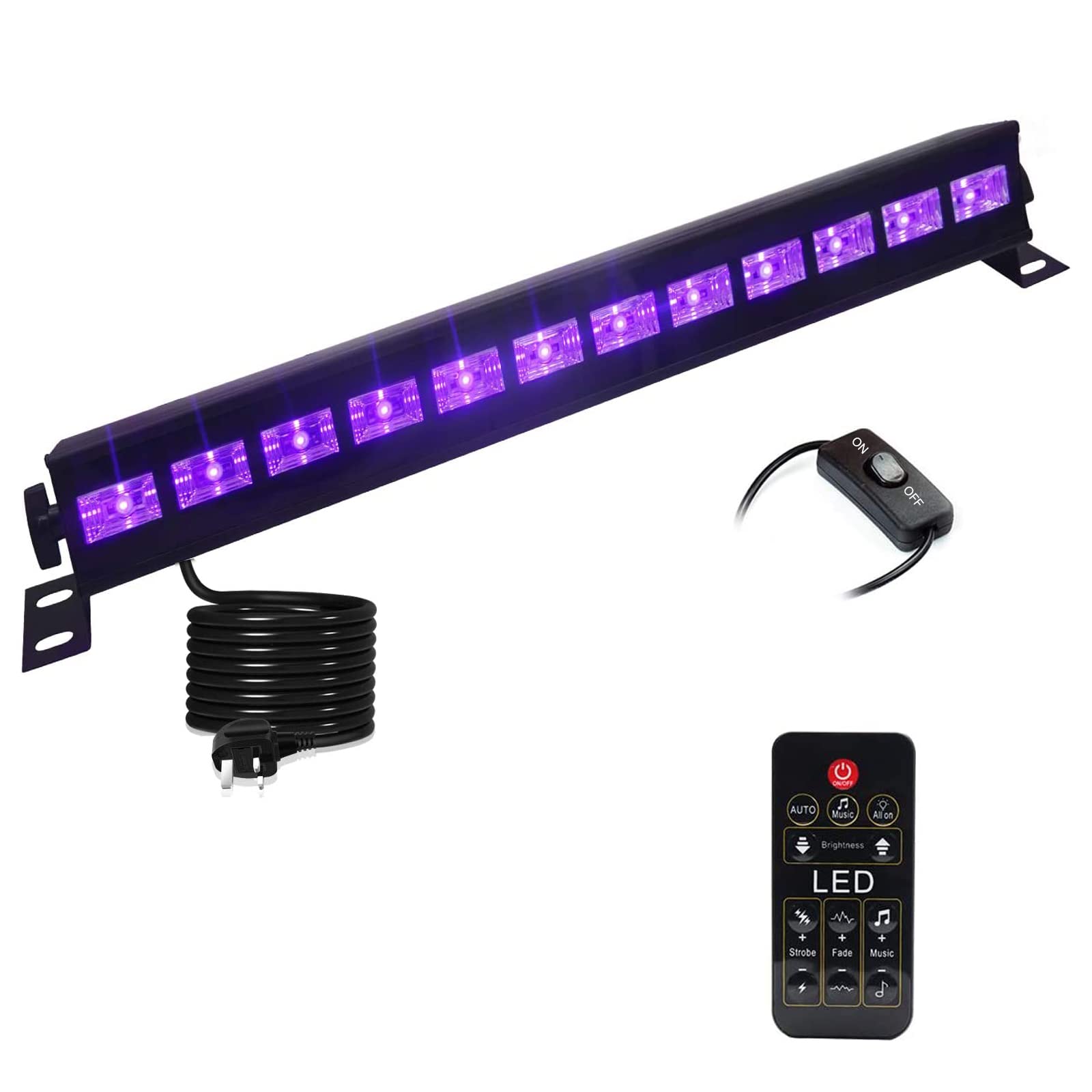 UV Led Bar Light,Eleganted 395-400nm Black light 12 LEDs x 3W Dimmable UV Lights with Remote Control for Parties Stage Disco DJ Club Halloween Lighting (12Leds x 3W with Remote Control)
