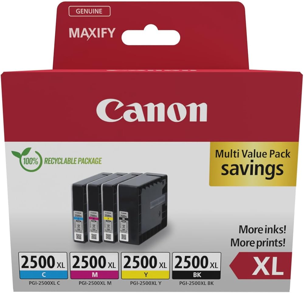 Canon PGI-2500 XL Color Pack 4 Cartridges C M Y BK Genuine Recycled Box
