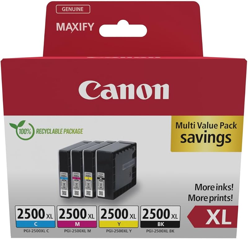 Canon PGI-2500 XL Color Pack 4 Cartridges C M Y BK Genuine Recycled Box