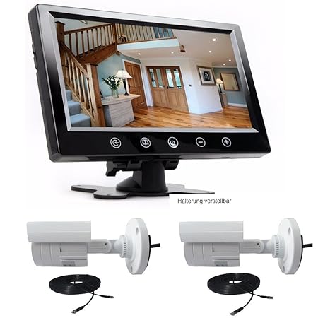 23 cm 9 Zoll Inch TFT LCD Video Überwachungsmonitor für Live Überwachung Überwachungsanlage Set und Zwei Überwachungskameras 