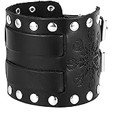 STWTR Men's Wide Cuff Wristband Punk Rock Motorbike Wide Belt Leather Bracelet