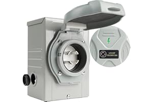 Vemote 30 Amp Generator Power Inlet Box,NEMA L14-30P PB30 4 Prong Weatherproof Inlet Box,125/250 Volt 7500 Watts Max Transfer Switch Indicator Safe Light,Pre-Drilled Knockouts, ETL Listed