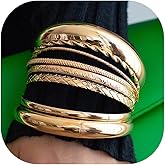 YEEZII Gold Bangle Bracelets for Women, 7Pcs 14K Gold Plated Boho Indian Multi Stackable Textured Bracelets, Chunky Bangles Set for Women Jewelry Gifts