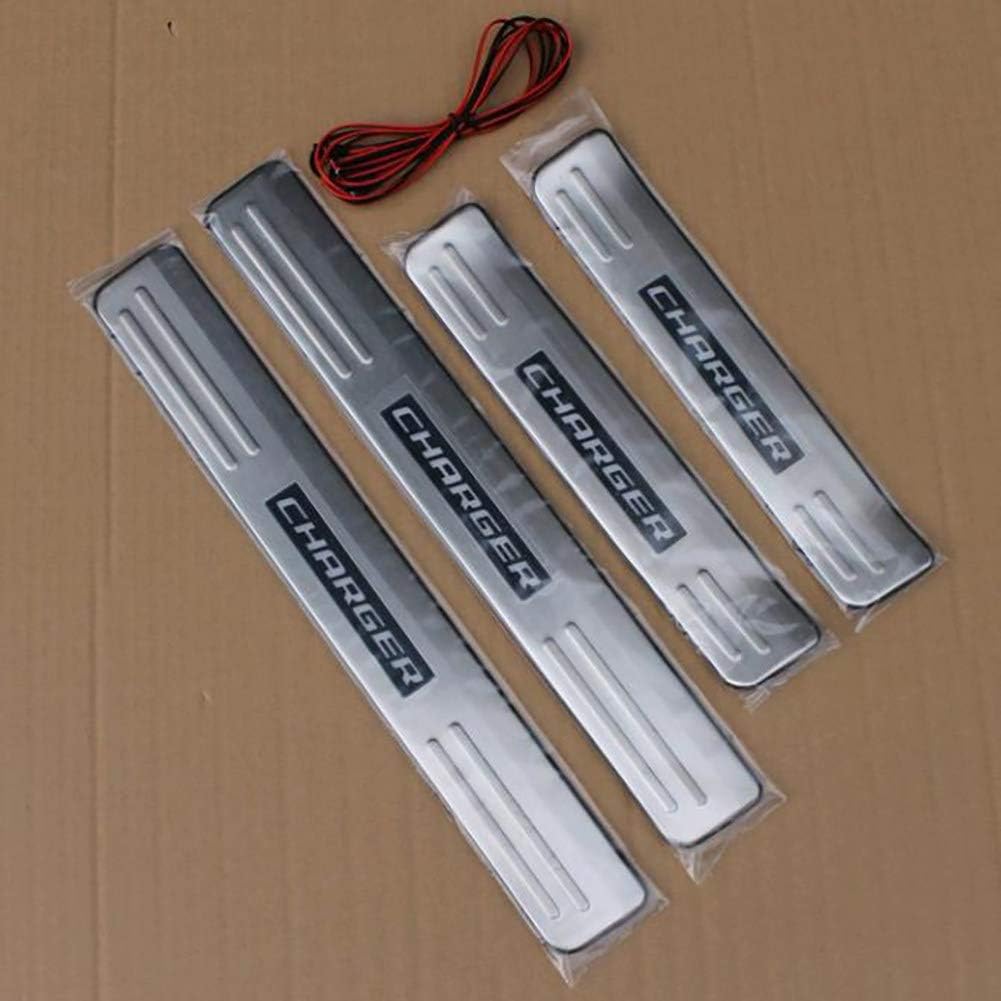 10JQK 4PCS Stainless Steel Sill Strip With LED Lights Car Welcome Pedal Sill Guard Protector For Dodge Charger