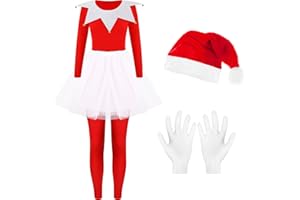 Hillban Christmas Elf Costume for Women Red White Xmas Outfit Female Halloween Party Cosplay