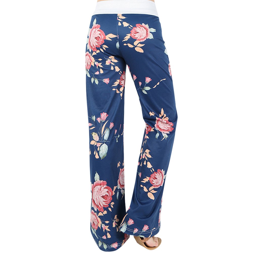 Yogahose Lang Damen Sommerhose Mit Gummizug Leicht Weites Bein Hose Stretch Blumen Pilates Hosen Frauen Hosen Sport Freizeit