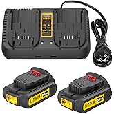 Energup 2Pack Replacement Dewalt 20V Battery and Charger Kit for Dewalt 20V Max XR Battery DCB200 DCB201 DCB204 DCB206 DCB207