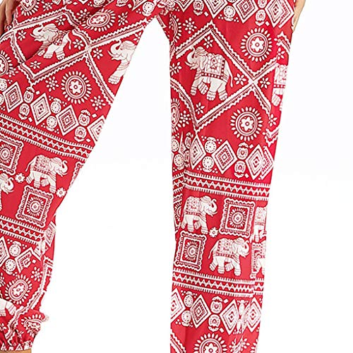 Botrong Men Women Casual Bohemian Loose Yoga Travel Lounge Beach Pants (Red,)