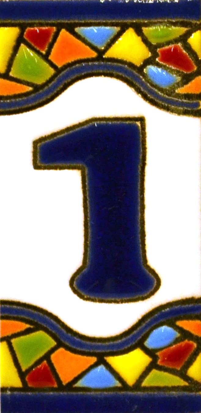 House number. Signs with numbers and letters. Polychrome ceramic tiles, hand-painted in dry rope technique (cuerda seca) for plates with numbers, names, directions and signage. Customizable text.