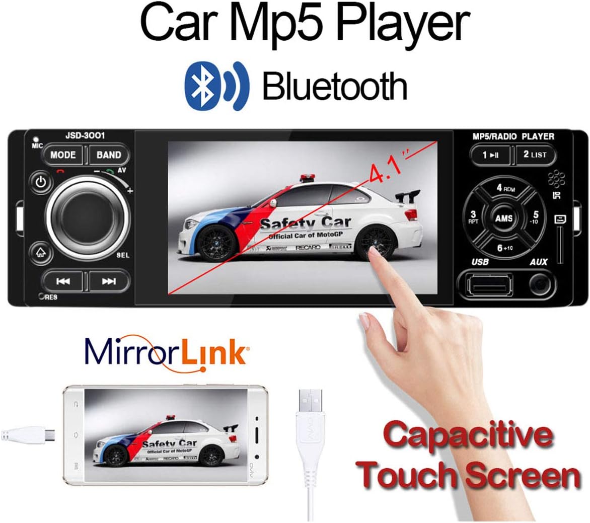 Car Radio Bluetooth 1 Din Car Stereo Carplay Android Auto 4 inch Touch Screen Auto Audio Mirror Link Rear View Camera USB AUX Player - Image 3