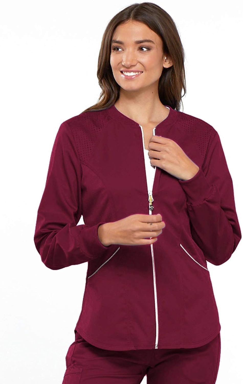 Cherokee Luxe Sport Women's Zip Front Warm-up Scrub Jacket: Clothing