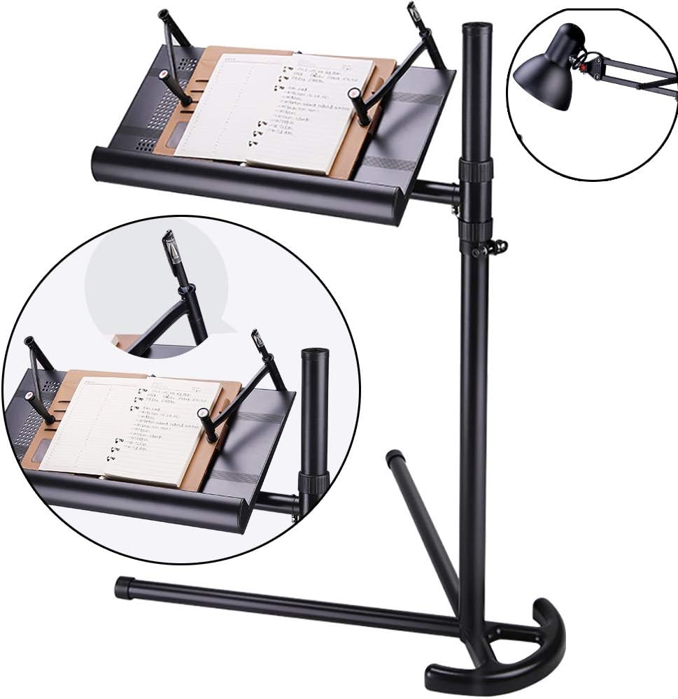 VBARV Movable Bedside Laptop Desk,Household Adjustable Lazy Laptop Desk,Aluminum Alloy Frame,360 ° Rotating Desktop,with Table Lamp, for Living Room Bedroom Etc.
