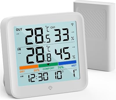VOCOO Wireless Thermometer Hygrometer with 1 Remote Sensor Indoor Outdoor