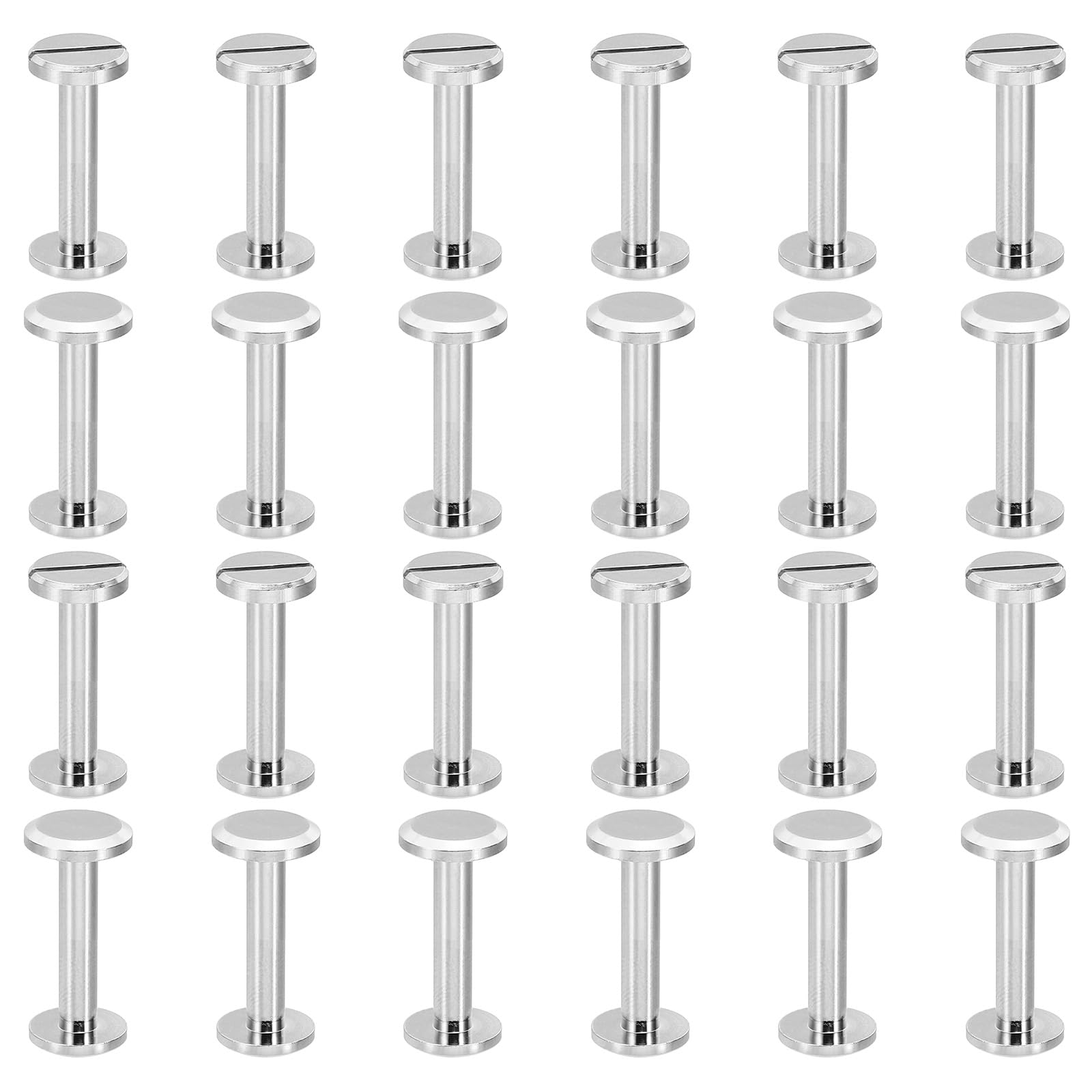 PATIKIL M4x18mm Chicago Screws, 25 Sets Brass Chicago Screw Slotted Binding Post Screw Rivets for Leather Belt Scrapbook Photo Albums, Silvery