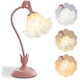 AQDZCNF Flower Table Lamp,LED Reading Light Bedside Vintage Flower Night Light,3 Colors Modes Kawaii Bedside Lamps Decor,Living Room Bedroom Room Lighting Table Lamps Home Decoration (Pink)