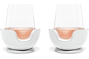 VoChill Stemless Wine Glass Chiller | Keep the Chill In Your Glass | New Wine Accessory | Separable & Refreezable Chill Cradle | Actively Chills Stemless Glassware | Quartz, Pair Stemless