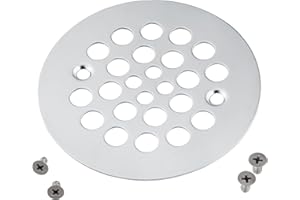 Artiwell 4-1/4“ Shower Strainer Drain Trim Set, Screw-in Shower Strainer Drain Cover, Plastic-Oddities Style Replacement Strainer Grid,Machine & Self-Tapping Screws Included (Chrome Plated)