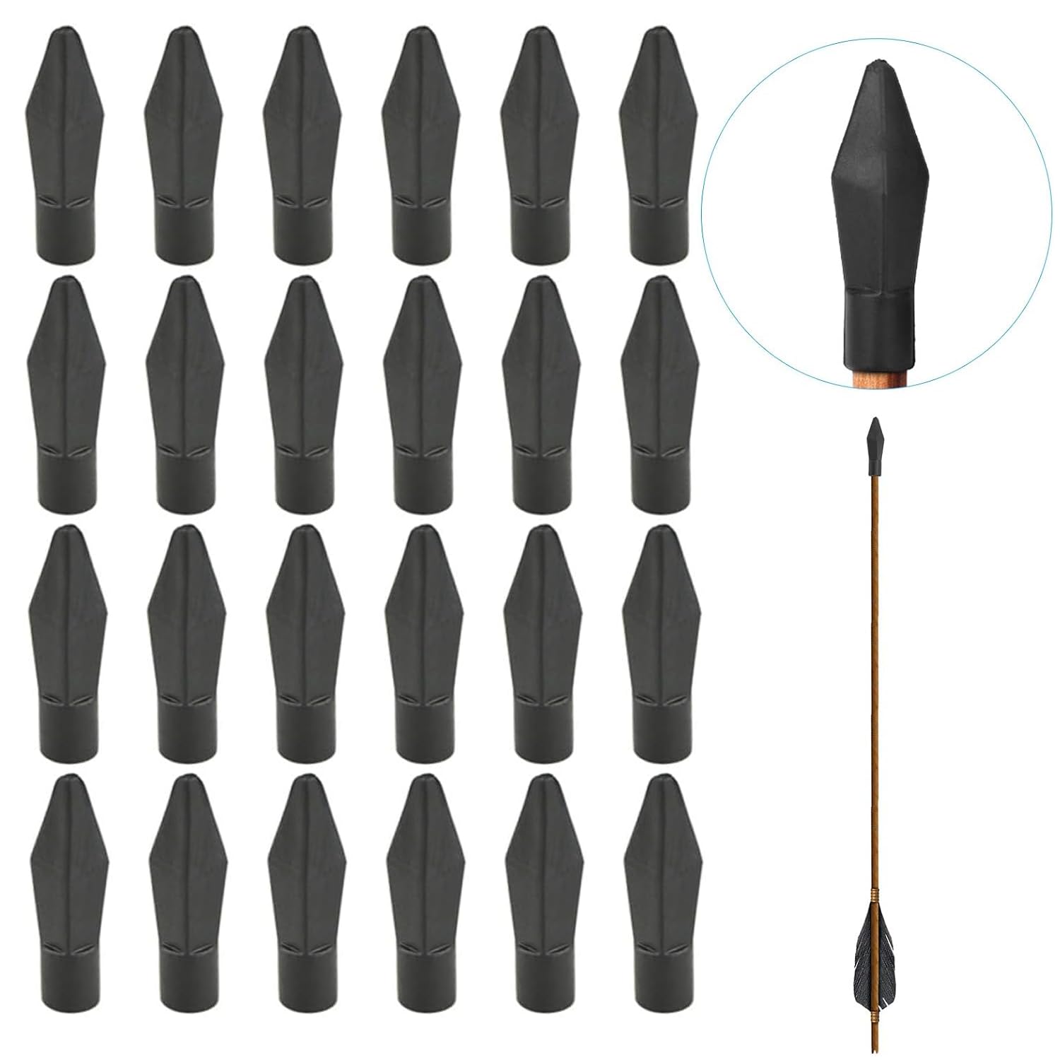 24 Pcs Soft Rubber Arrows, Safe and Durable Practice Arrows for Outdoor Archery, Ideal for Target Shooting and Training, Lightweight and Non-Damaging, Perfect for Beginners and Enthusiasts (Black)