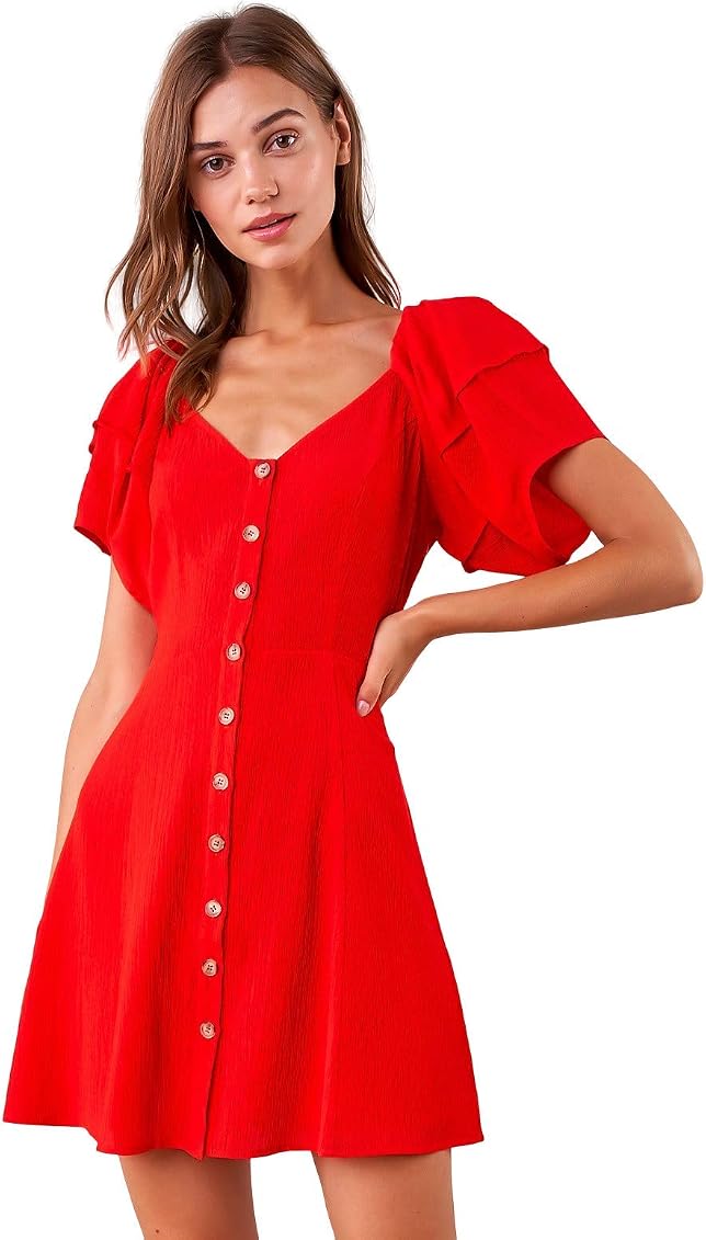 RED Puff Sleeve Mini Dress 
