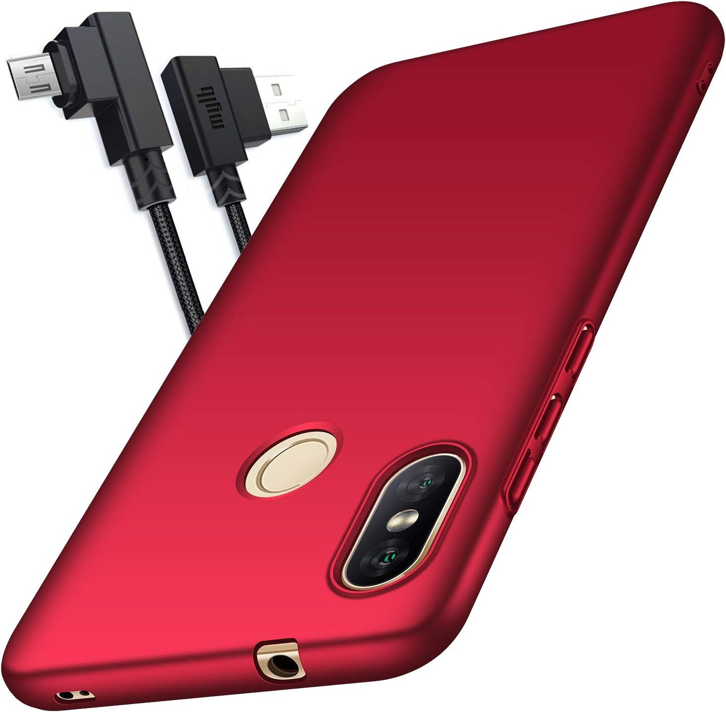 Mylb-us Xiaomi Mi A2 Lite case and Micro USB Cable line Combination Set, [2 in 1] Ultra-Thin Hard Shell PC Back Cover Smart Phone case, Micro USB Cable line is Very Suitable for Xiaomi A2 Lite(Red)