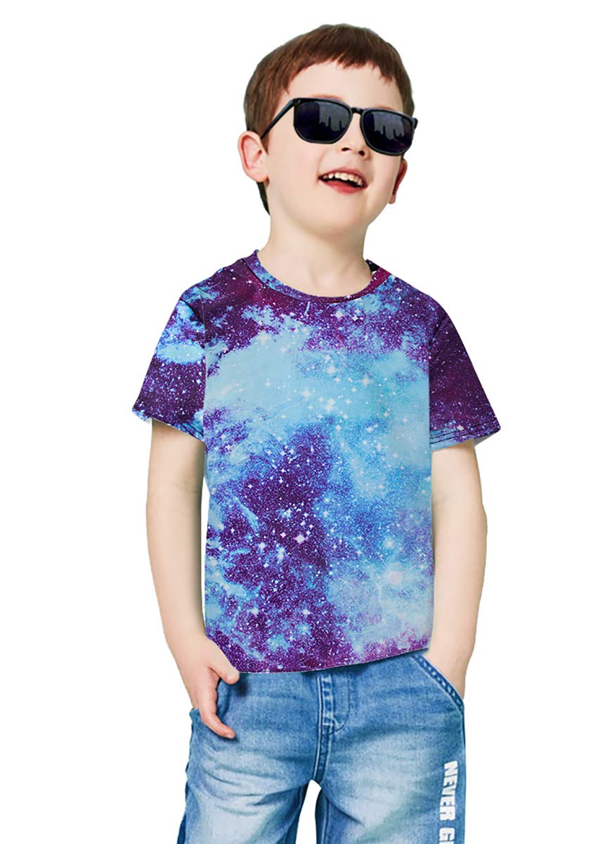 RAISEVERN 3D Printed Galaxy Tshirts Summer Casual Short Sleeve Tees T Shirt for Boys Girls Small