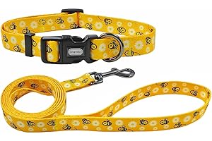 Olahibi Dog Collar Leash Set, Floral Pattern, Polyester Material, Adjustable Collar and 5ft Matching Leash, for Small Dogs.(S