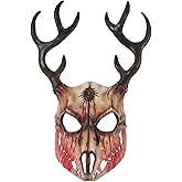 Hotfiary Goat Head Skull Mask with Antler Horns Horror Devil Deer Full Face Scary Masks Halloween Costume Cosplay Party Prop