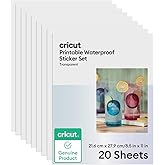 Cricut Printable Waterproof Sticker Set, 20 Transparent Sheets (8.5" x 11") - Compatible with Inkjet Printers - For Joy Xtra,